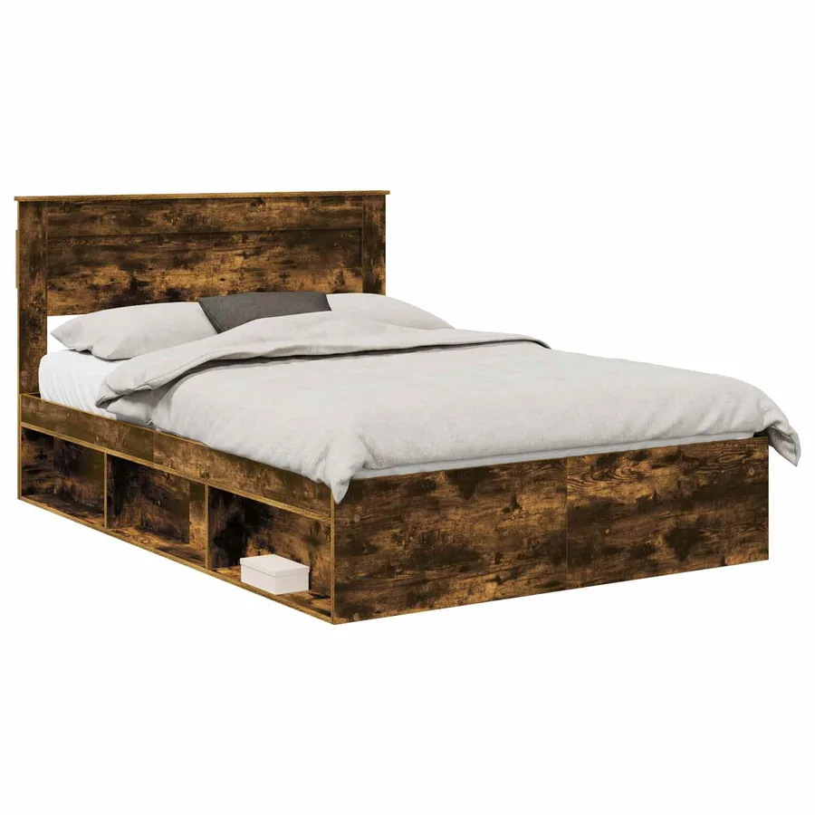 Cadre de lit Chêne fumé 140 x 190 cm Bois de pin massif - 2