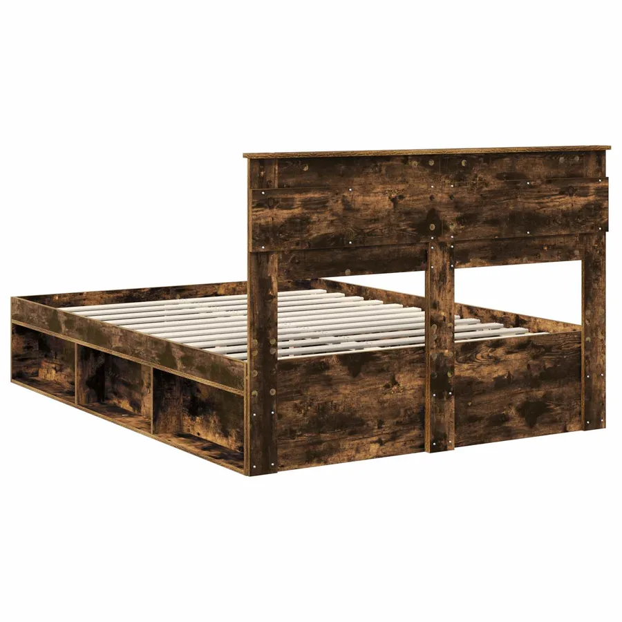 Cadre de lit Chêne fumé 140 x 190 cm Bois de pin massif - 9