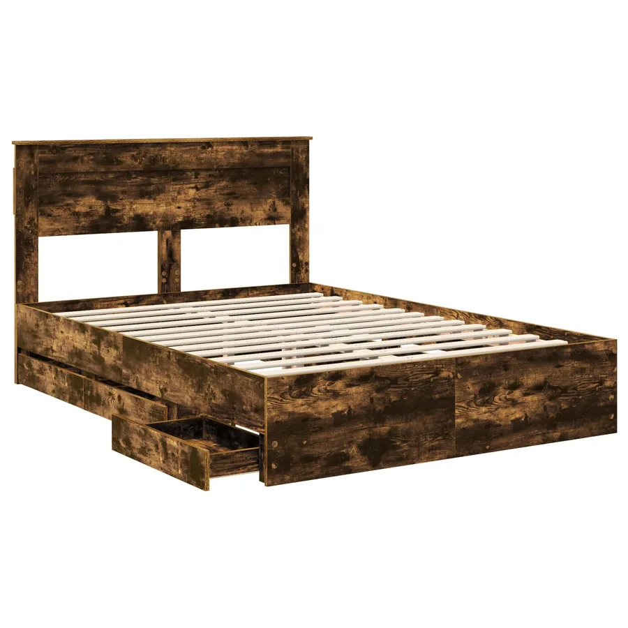 Cadre de lit Chêne fumé 140 x 200 cm Bois Ingénierie - 5