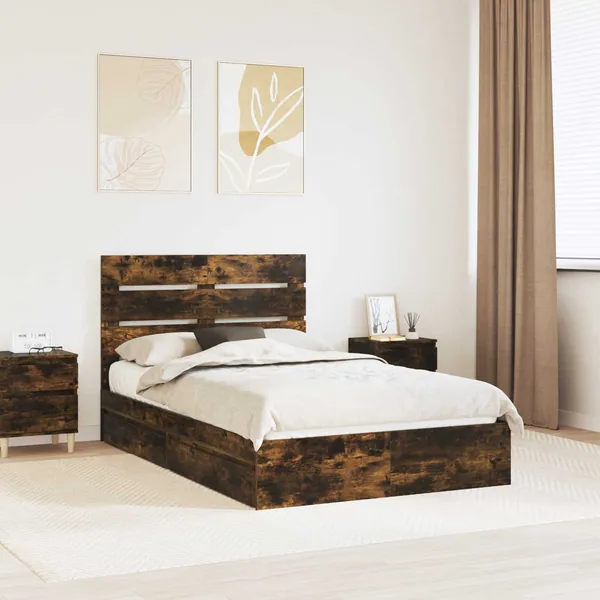 Lit de Rangement Chêne fumé 120 x 200 cm Bois d'ingénierie