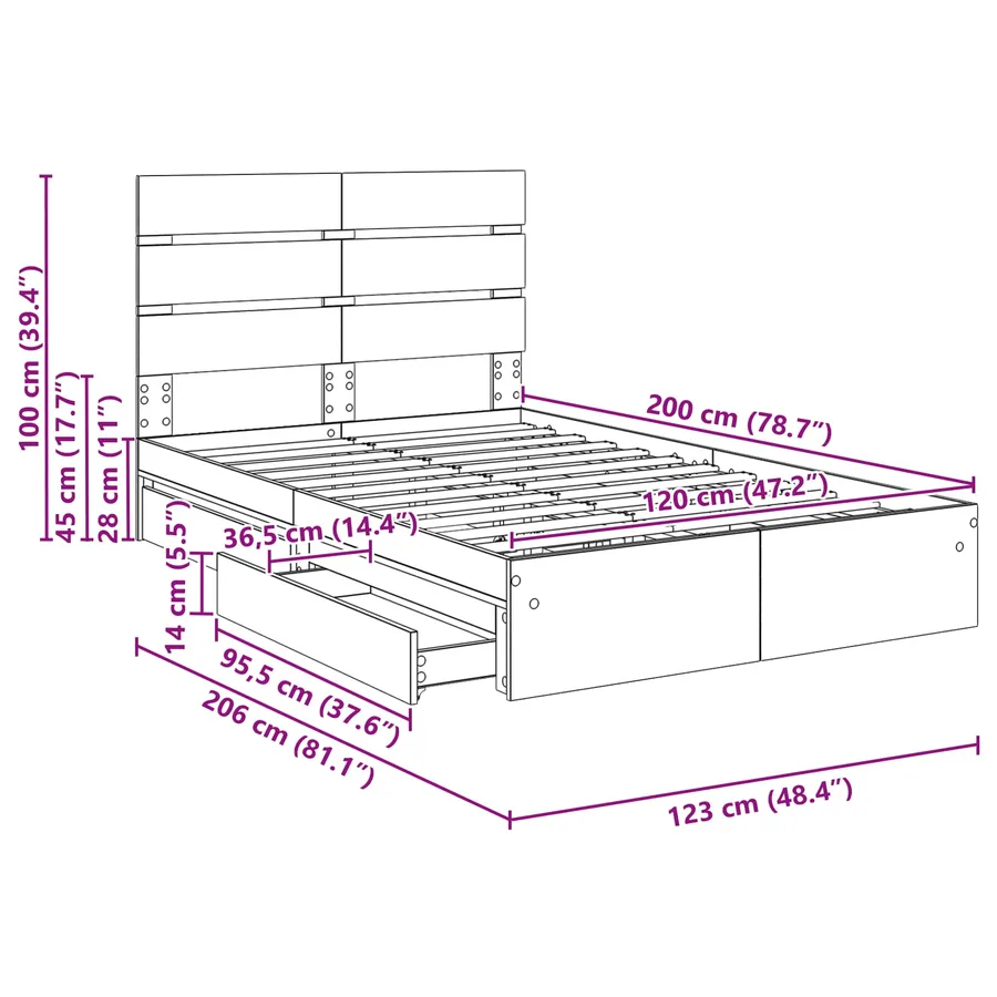Lit de Rangement Chêne fumé 120 x 200 cm Bois d'ingénierie - 14