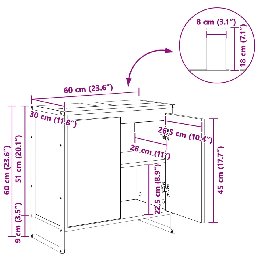 Cabinet de salle de bain avec porte Chêne noir 60 x 30 x 60 cm - 14