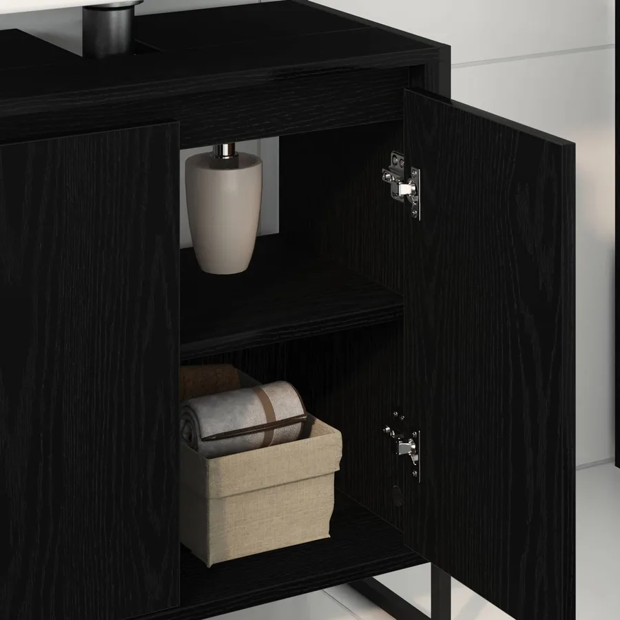 Cabinet de salle de bain avec porte Chêne noir 60 x 30 x 60 cm - 4