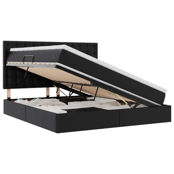 Lit avec rangement et LED Noir 180 x 200 cm Simili cuir