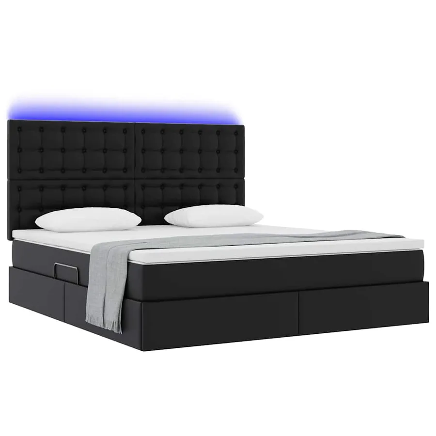Lit avec rangement et LED Noir 180 x 200 cm Simili cuir - 2
