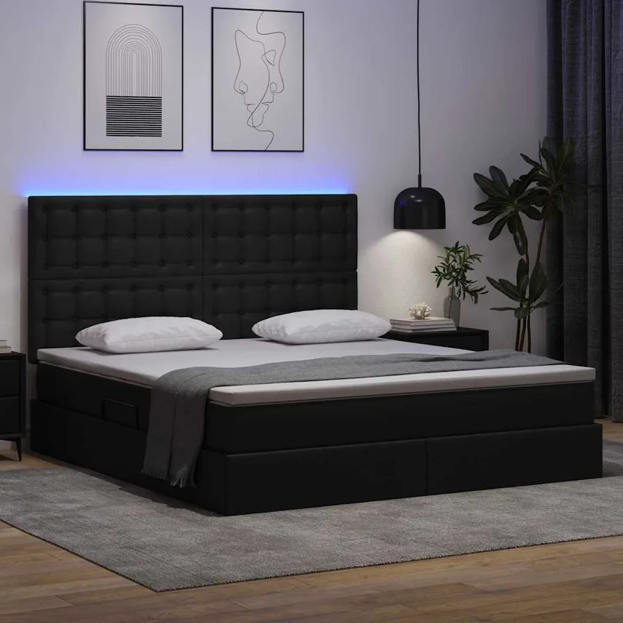 Lit avec rangement et LED Noir 180 x 200 cm Simili cuir - 3