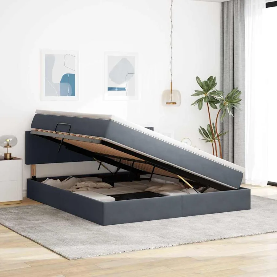 Lit de rangement LED avec matelas Gris foncé 180 x 200 cm - 4