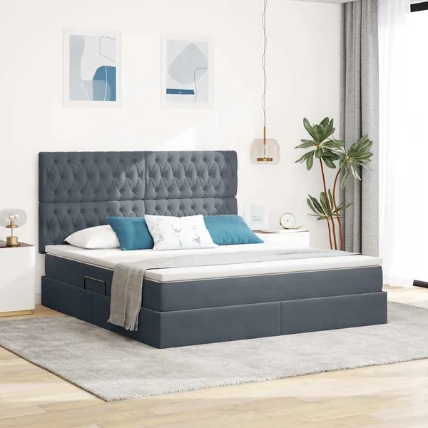 Lit avec rangement et matelas Gris foncé 180 x 200 cm Velours
