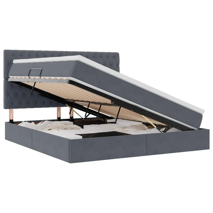 Lit avec rangement et matelas Gris foncé 180 x 200 cm Velours - 2