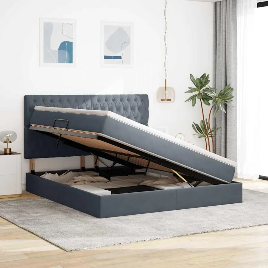 Lit avec rangement et matelas Gris foncé 180 x 200 cm Velours - 4