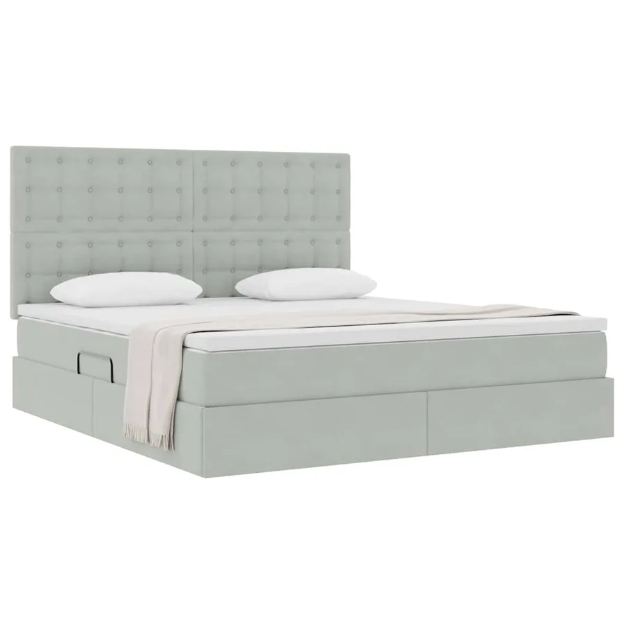Lit avec rangement et matelas Gris clair 180 x 200 cm Velours - 3
