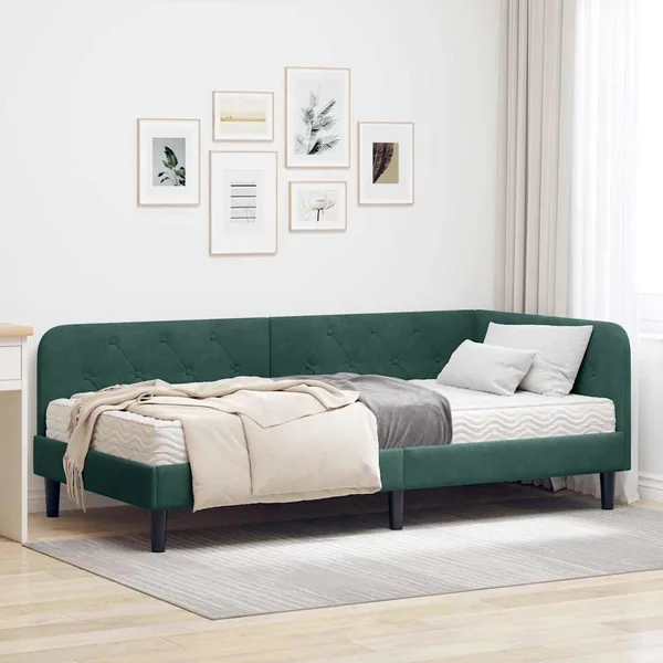 Cadre de lit d'angle Vert foncé 90 x 200 cm Velours