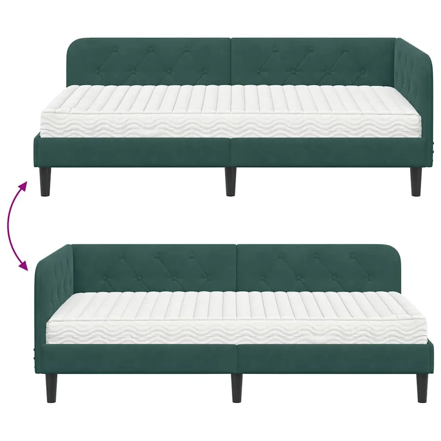 Cadre de lit d'angle Vert foncé 90 x 200 cm Velours - 12