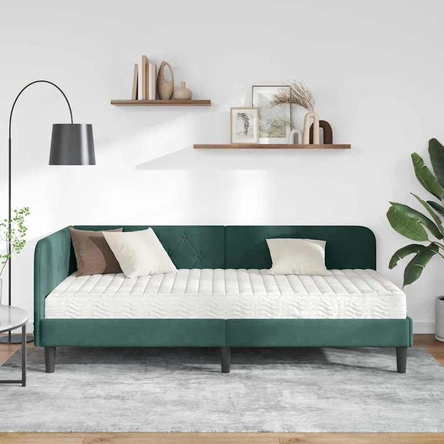 Cadre de lit d'angle Vert foncé 90 x 200 cm Velours - 4