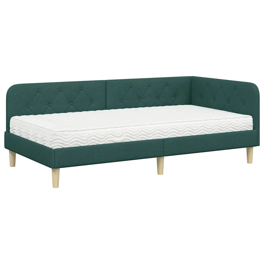 Cadre de lit d'angle Vert foncé 90 x 200 cm tissu - 2