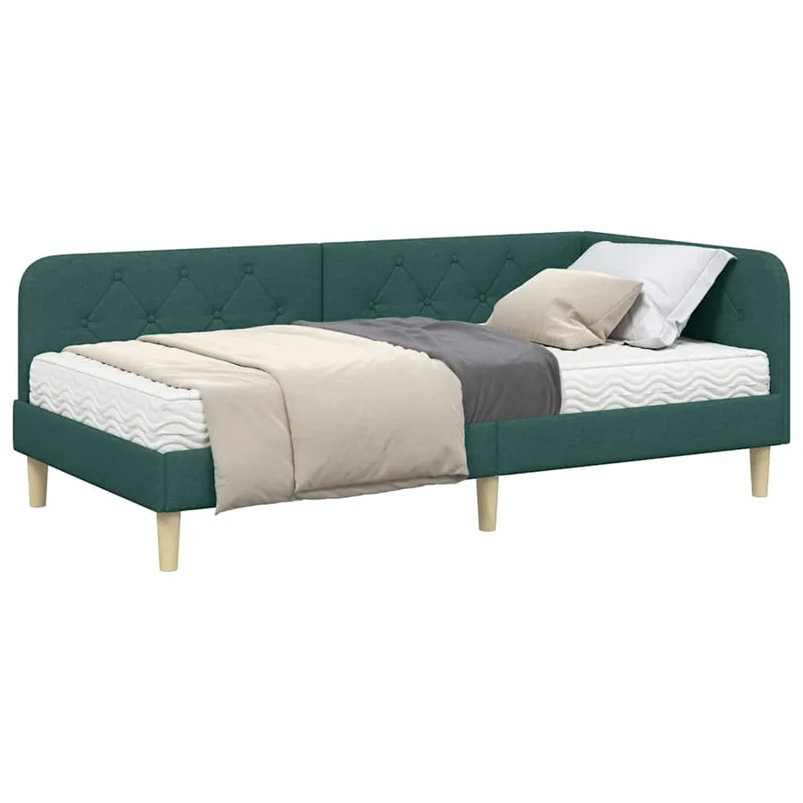 Cadre de lit d'angle Vert foncé 90 x 200 cm tissu - 3