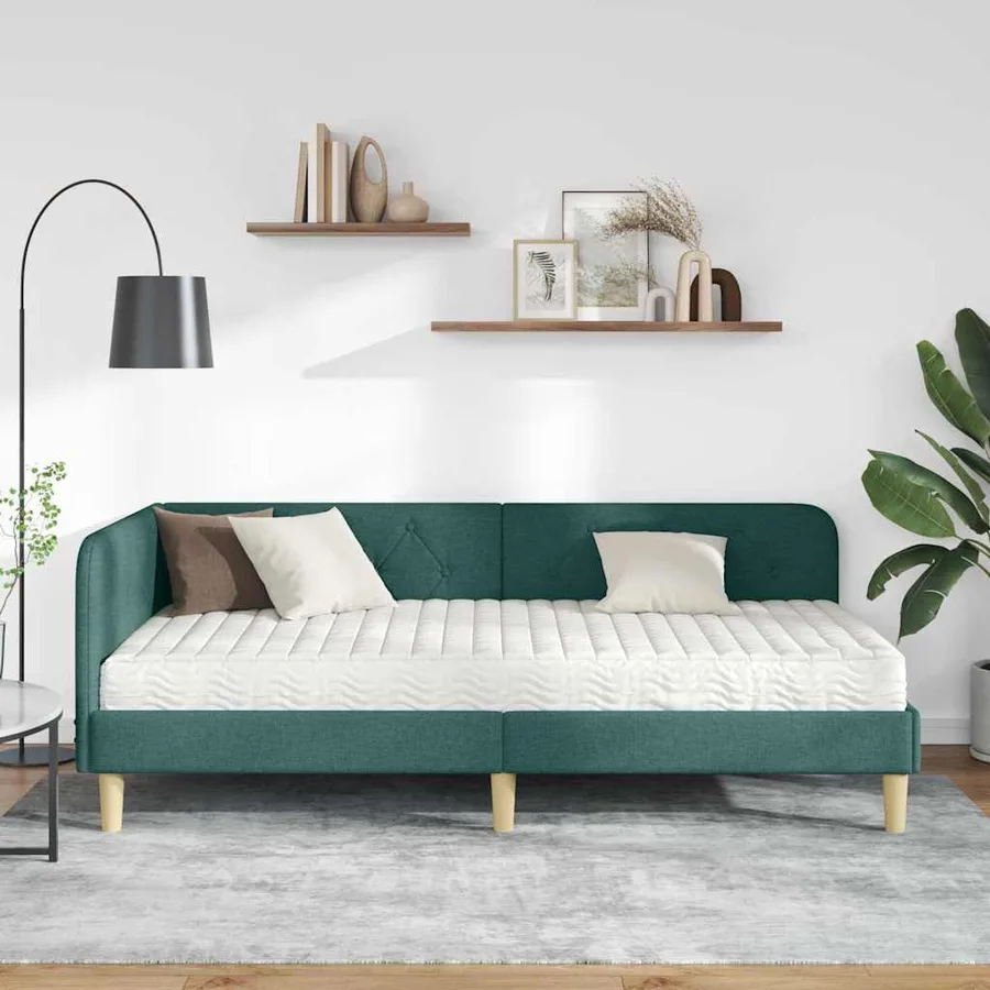Cadre de lit d'angle Vert foncé 90 x 200 cm tissu - 4