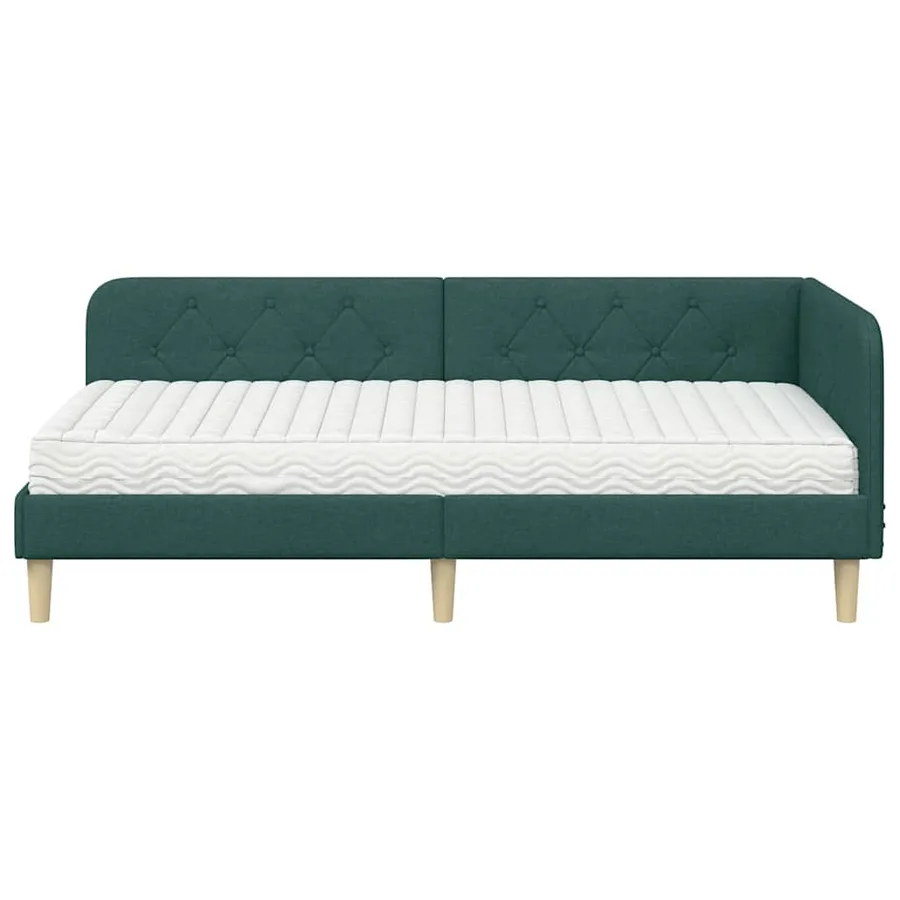 Cadre de lit d'angle Vert foncé 90 x 200 cm tissu - 5