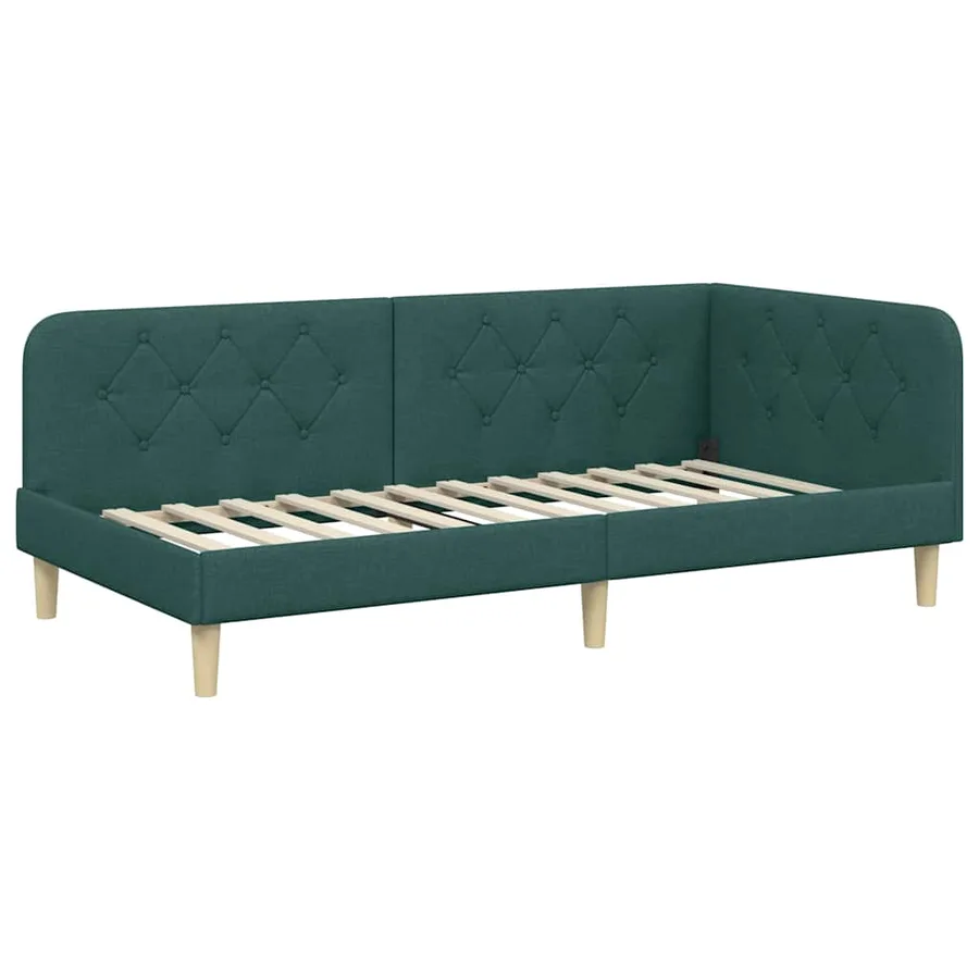 Cadre de lit d'angle Vert foncé 90 x 200 cm tissu - 6