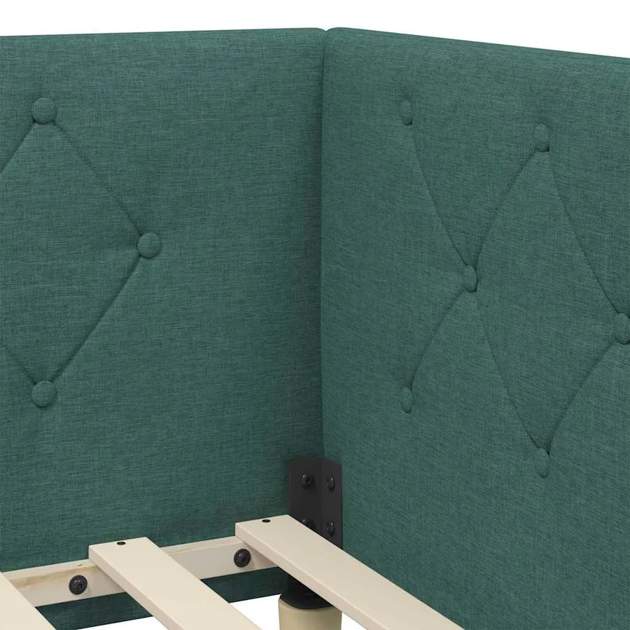 Cadre de lit d'angle Vert foncé 90 x 200 cm tissu - 8