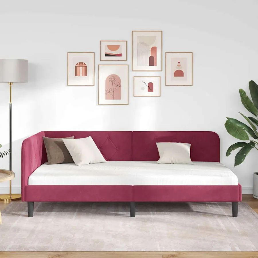 Cadre de lit d'angle Bordeaux 90 x 200 cm Velours - 4