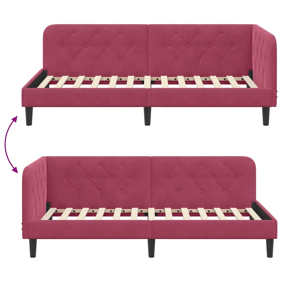 Cadre de lit d'angle Bordeaux 90 x 200 cm Velours - 9