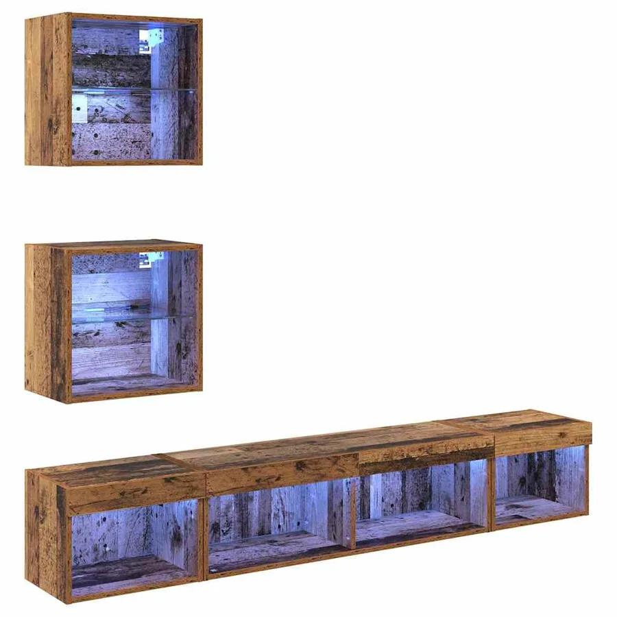 Unités murales TV avec LED 5 pcs Bois ancien Bois d'ingénierie - 2