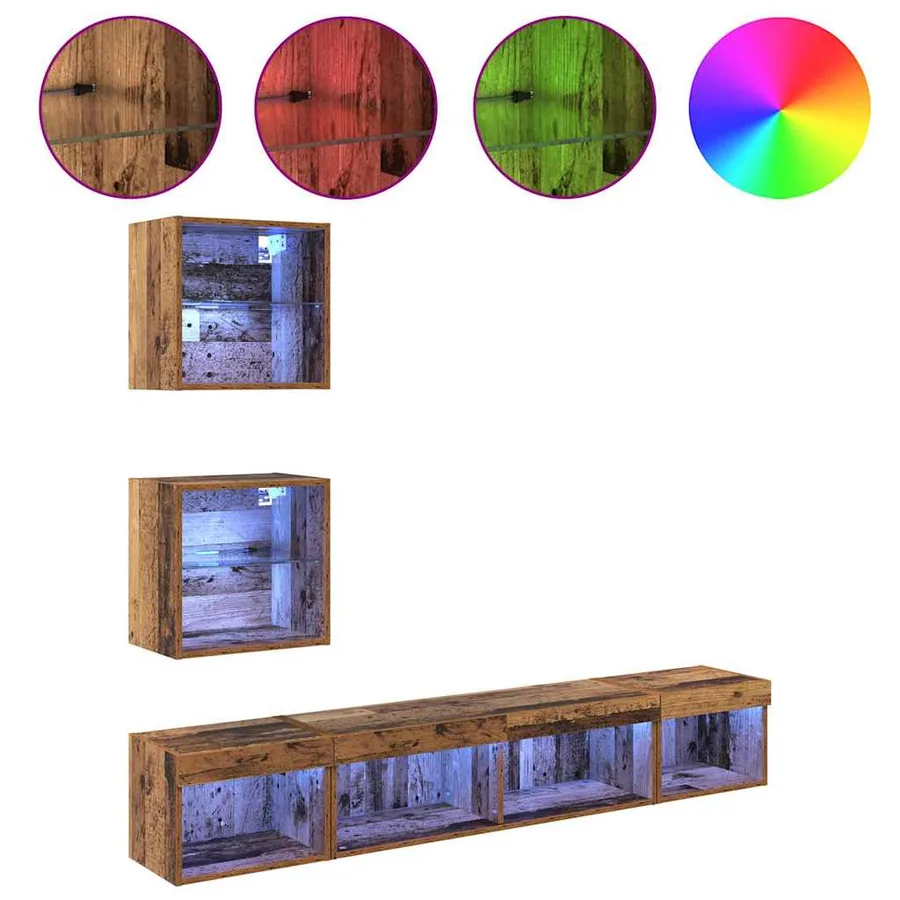 Unités murales TV avec LED 5 pcs Bois ancien Bois d'ingénierie - 4