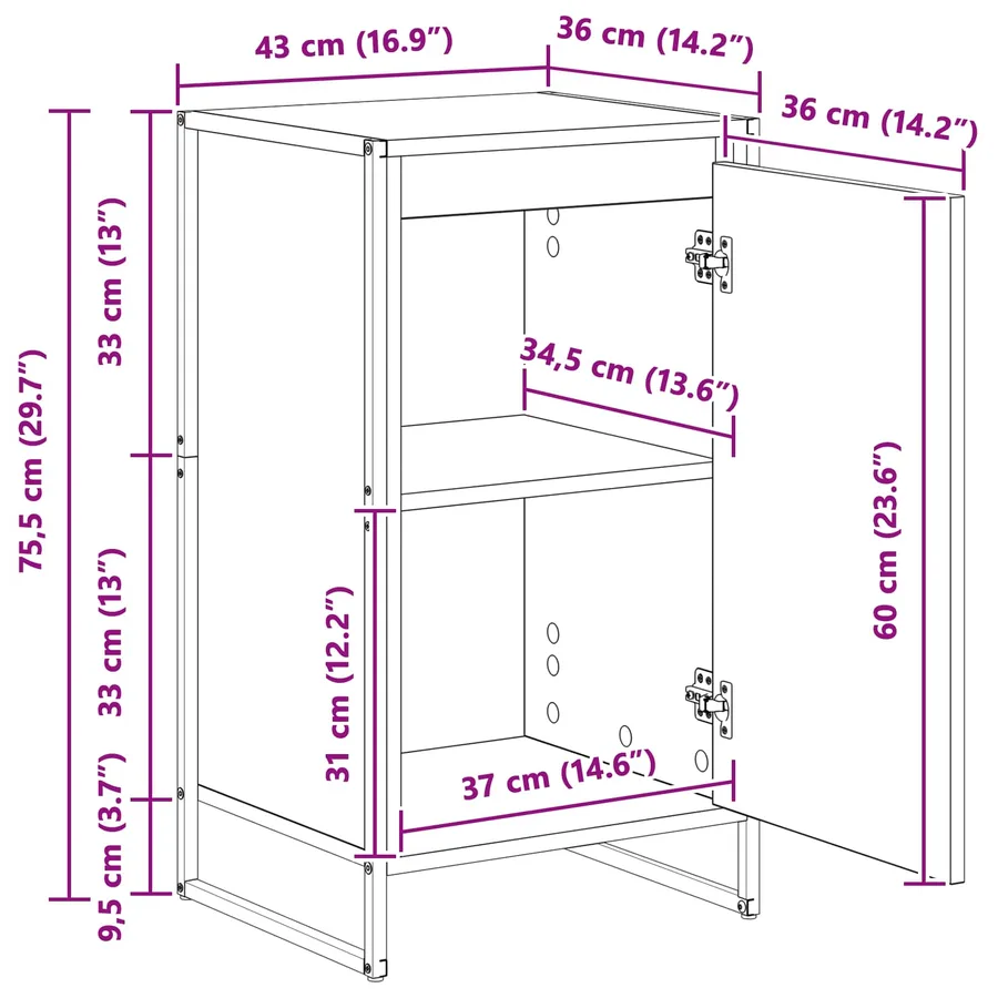 Buffet Chêne noir 43 x 36 x 75,5 cm Bois d'ingénierie - 13