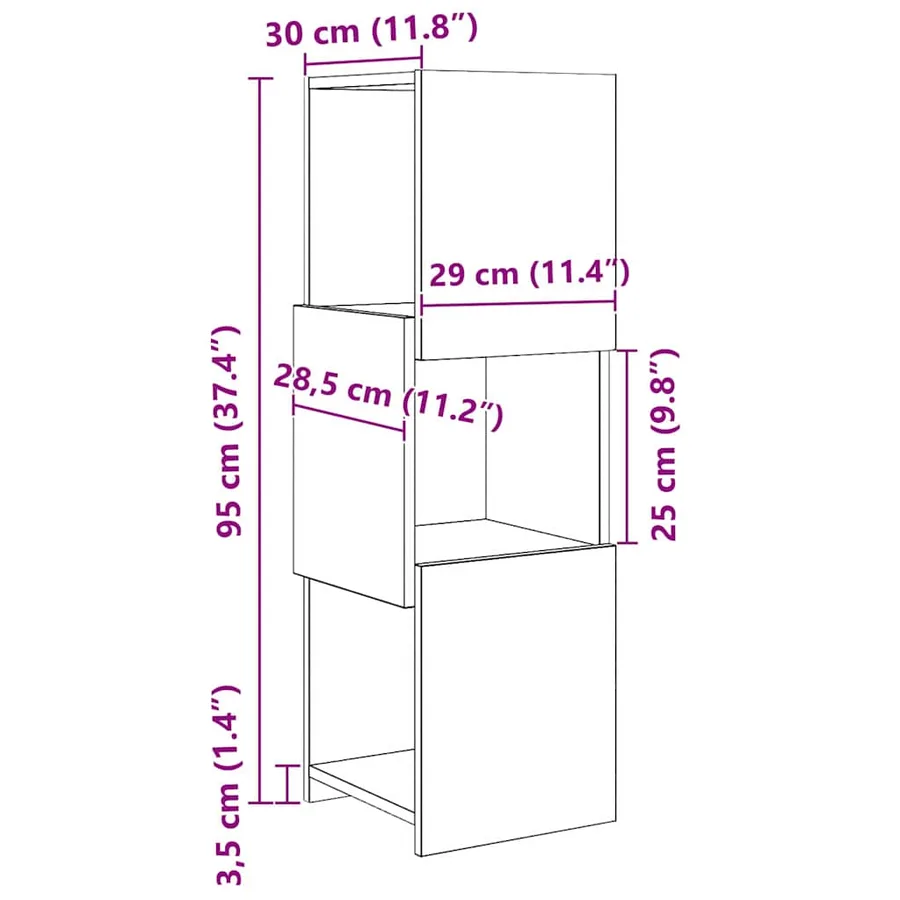 Meuble d'angle Chêne noir 30,5x30x95cm Bois d'ingénierie - 10