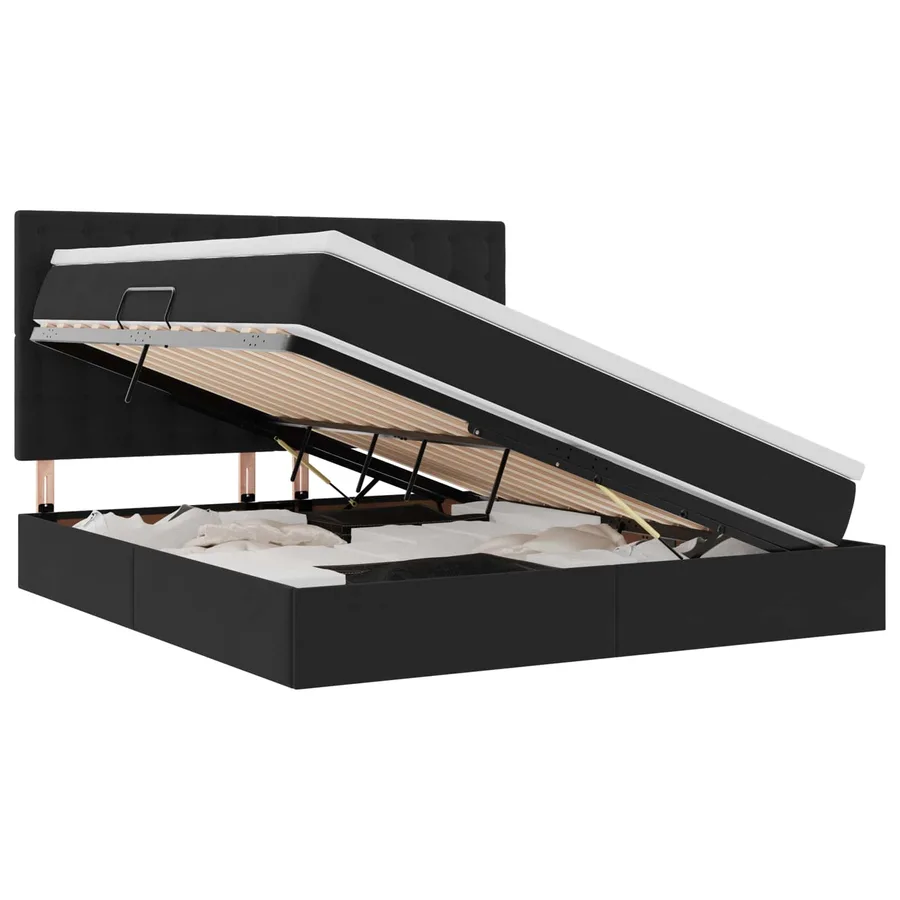 Lit avec rangement et matelas Noir 180 x 200 cm Velours - 2