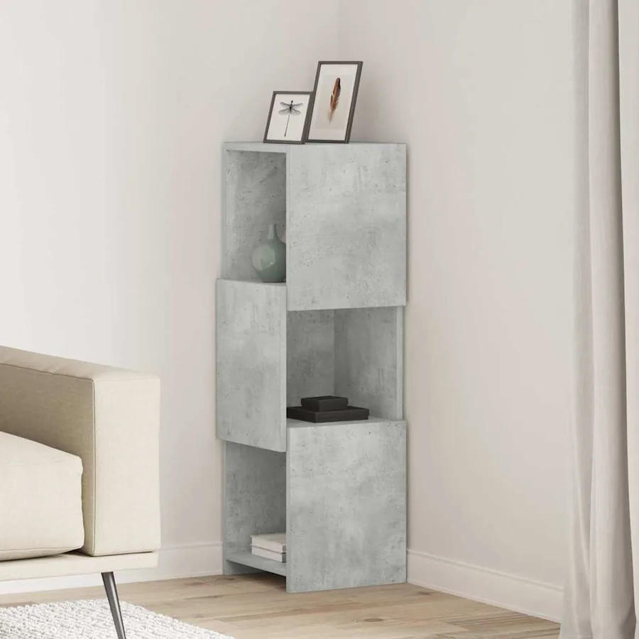 Meuble d'angle Gris béton 30,5x30x95cm Bois d'ingénierie