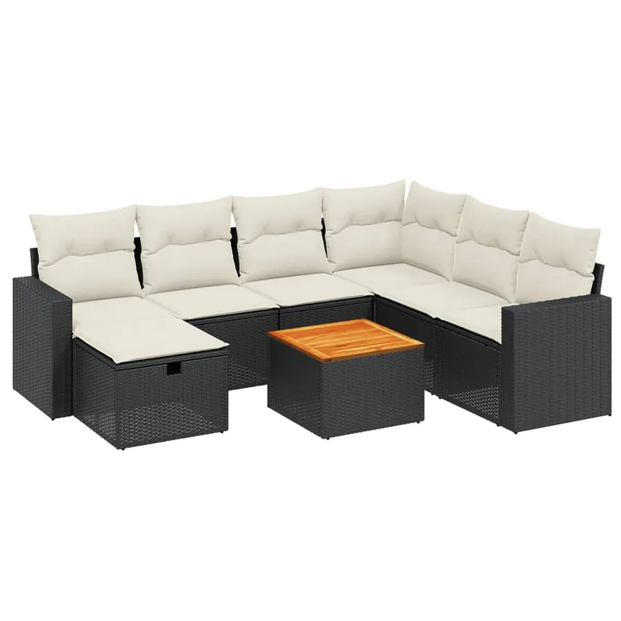 Salon de jardin 8 pcs avec coussins noir résine tressée - 2