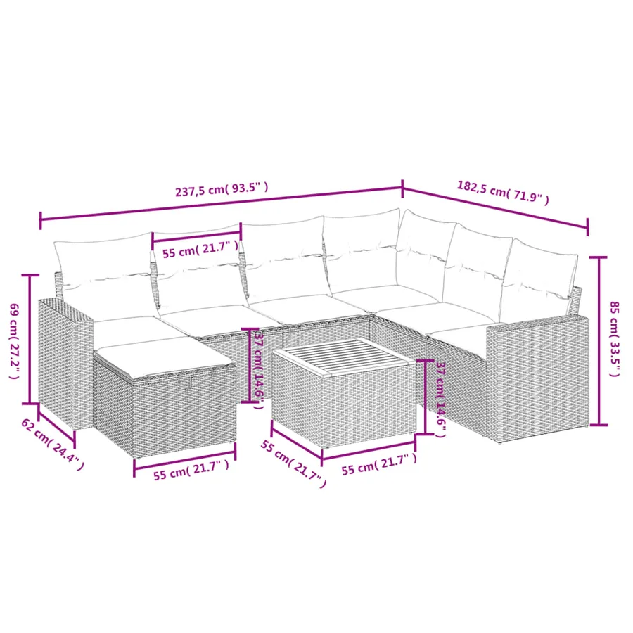 Salon de jardin 8 pcs avec coussins noir résine tressée - 4