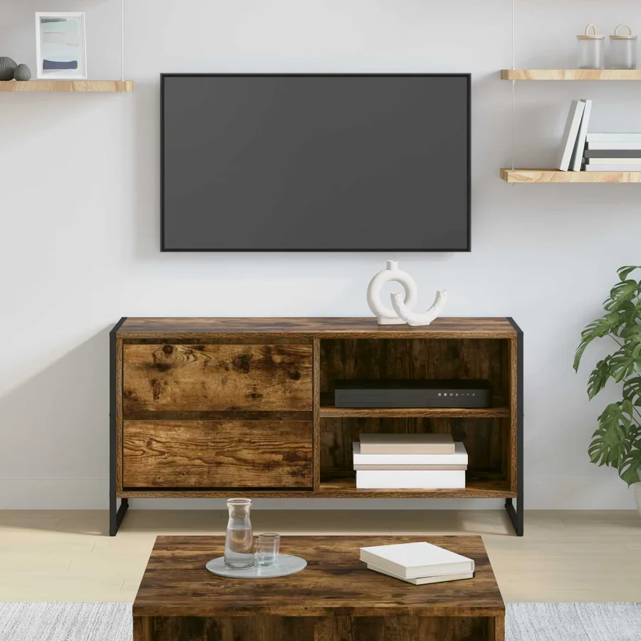 Meuble TV Chêne Fumé 100 x 36 x 49,5 cm Bois d'ingénierie