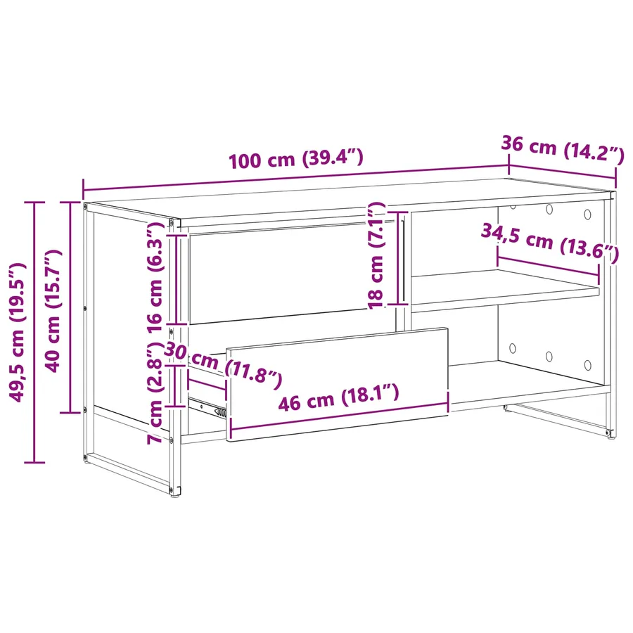 Meuble TV Chêne Fumé 100 x 36 x 49,5 cm Bois d'ingénierie - 12