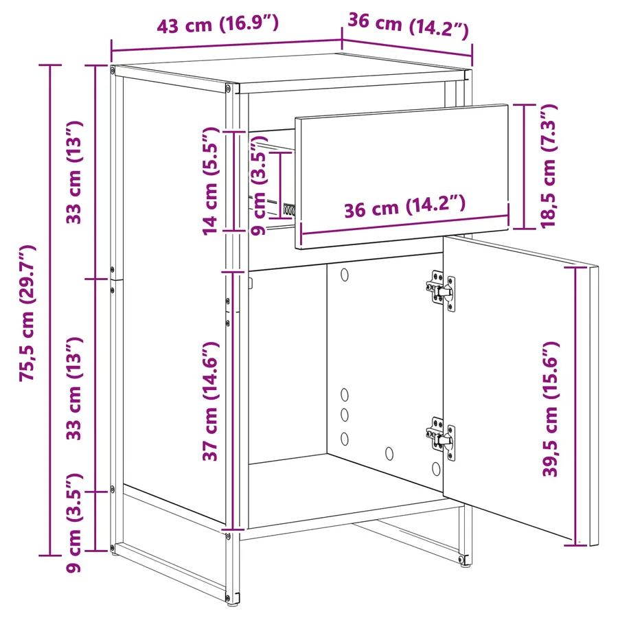 Buffet avec tiroir Sonoma 43 x 36 x 75,5 cm Bois d'ingénierie - 14