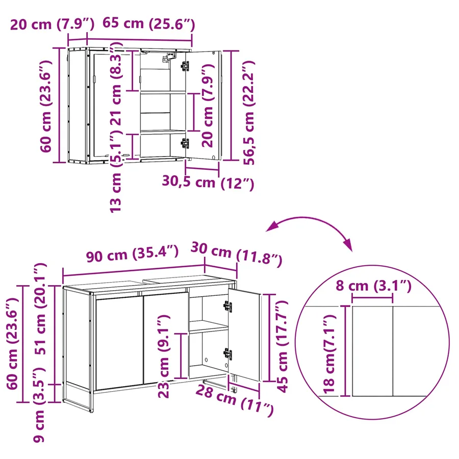 Ensemble de mobilier de salle de bain avec tiroir Chêne Sonoma - 19