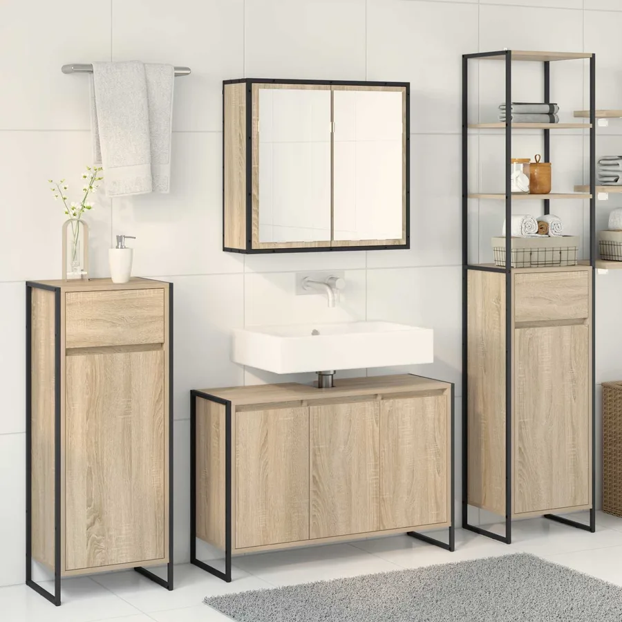 Ensemble de mobilier de salle de bain avec tiroir Chêne Sonoma - 4