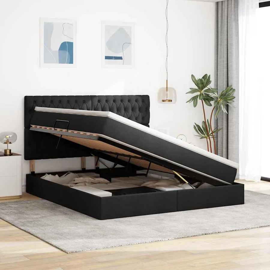 Lit de rangement LED avec matelas Noir 180 x 200 cm Tissu - 4