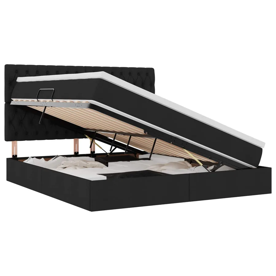 Lit avec rangement et matelas Noir 180 x 200 cm tissu - 2