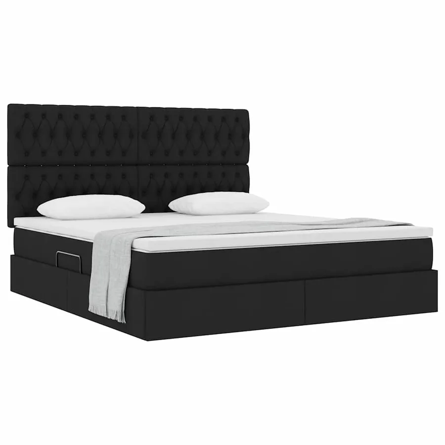 Lit avec rangement et matelas Noir 180 x 200 cm tissu - 3