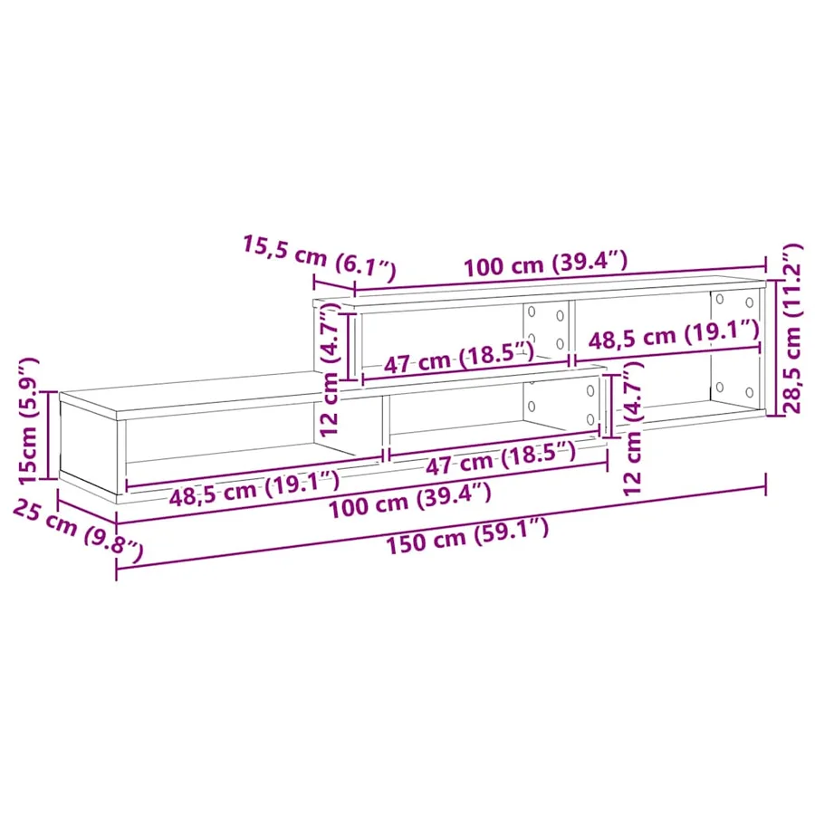 SupportmuralpourTV 150x25x28,5cm Bois d'ingénierie - 11