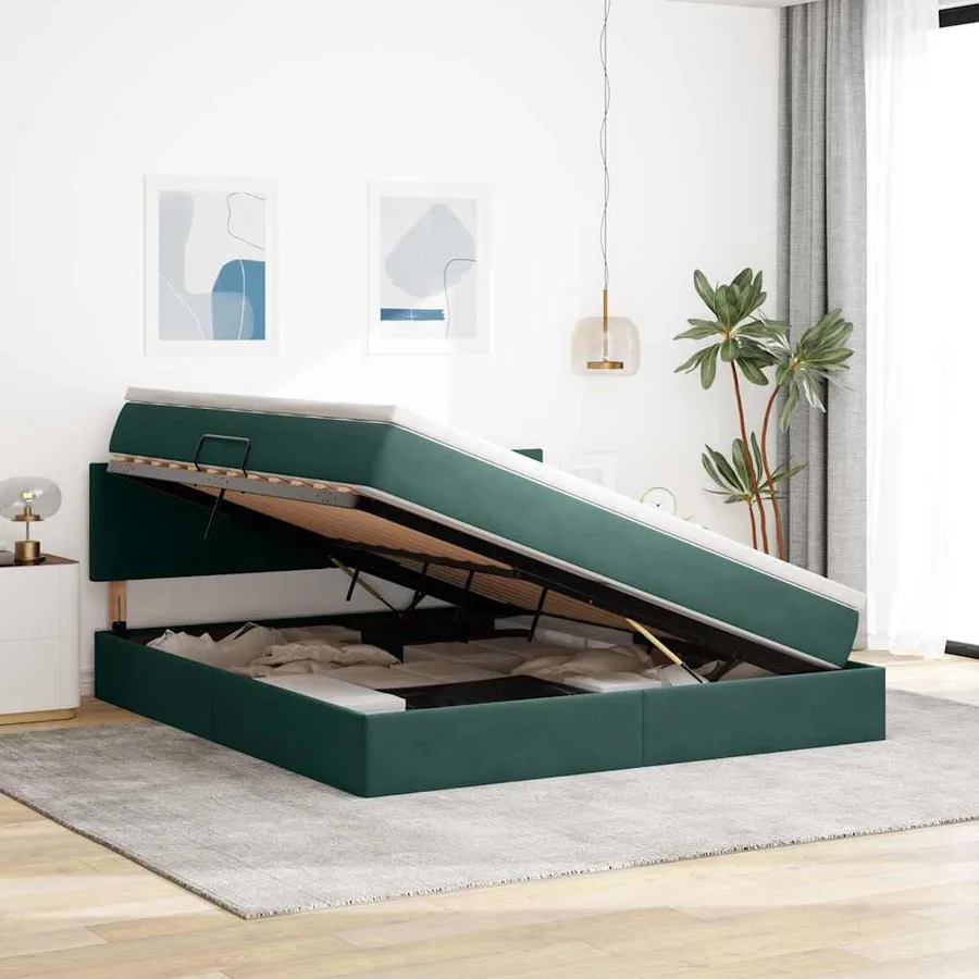 Lit de Rangement avec matelas Vert foncé 180 x 200 cm Velours - 3