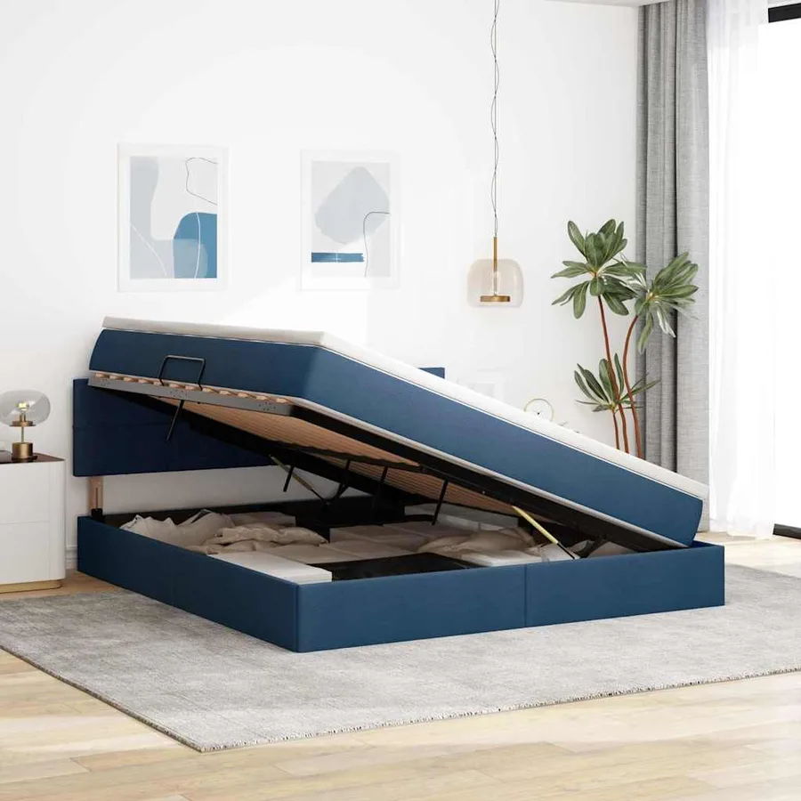 Lit avec rangement et matelas avec matelas Bleu 180 x 200 cm - 4