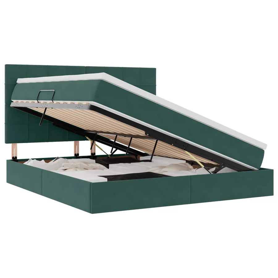 Lit avec rangement et matelas Vert foncé 180 x 200 cm Velours - 2
