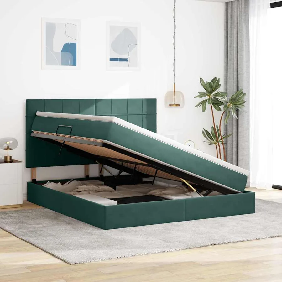 Lit avec rangement et matelas Vert foncé 180 x 200 cm Velours - 4