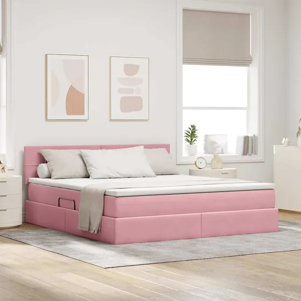 Lit de rangement LED avec matelas Rose 180 x 200 cm Velours