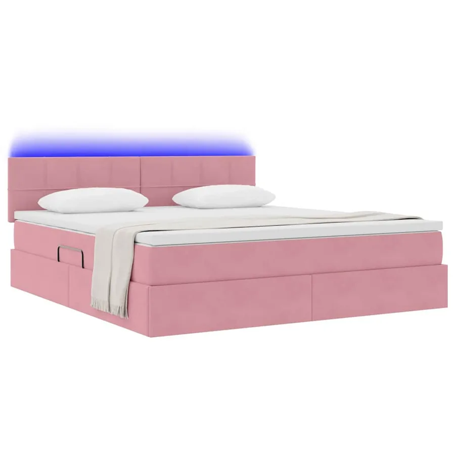 Lit de rangement LED avec matelas Rose 180 x 200 cm Velours - 3