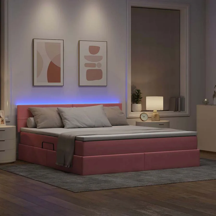 Lit de rangement LED avec matelas Rose 180 x 200 cm Velours - 5
